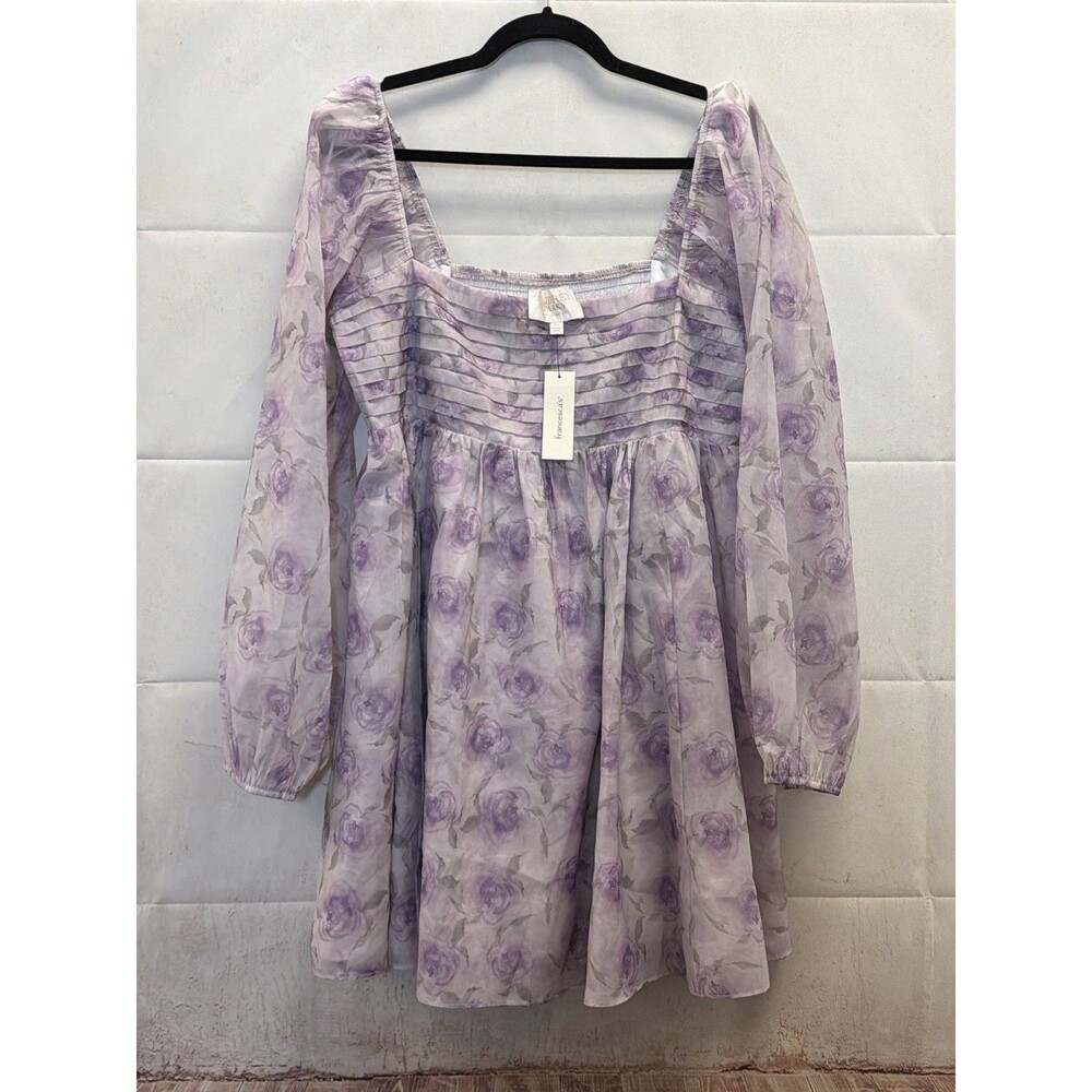 Audrey Parks Francesca’s Purple Floral Dress Long Sleeve Smocked XL NWT